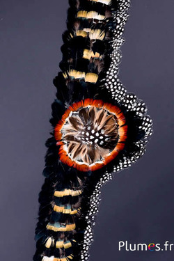 Hoedenband model nr. 3 - 75 x 8 cm - middendeel 13 cm - goudgeel-rood-zwart-naturel